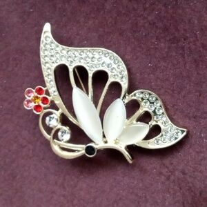 Butterfly Brooch with Floral Accent